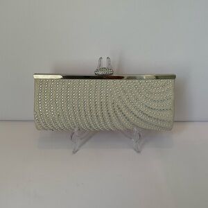 Lulu Townsend Cream Satin Clutch with Silver Chain